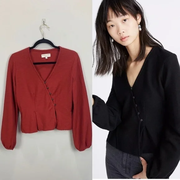 Madewell Texture & Thread Button Wrap Top- Burnt Orange - Picture 1 of 11